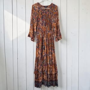 Chadwicks Paisley Boho Maxi Dress Medium Ruffle Sleeve Peasant Cottagecore